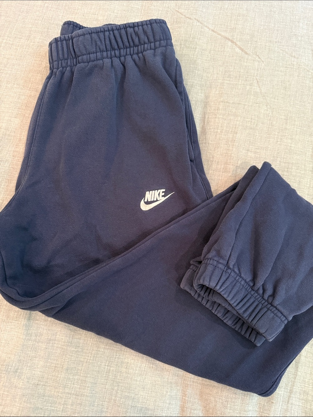 Nike Men’s Navy Sweat Fleece Joggers with White Swoosh